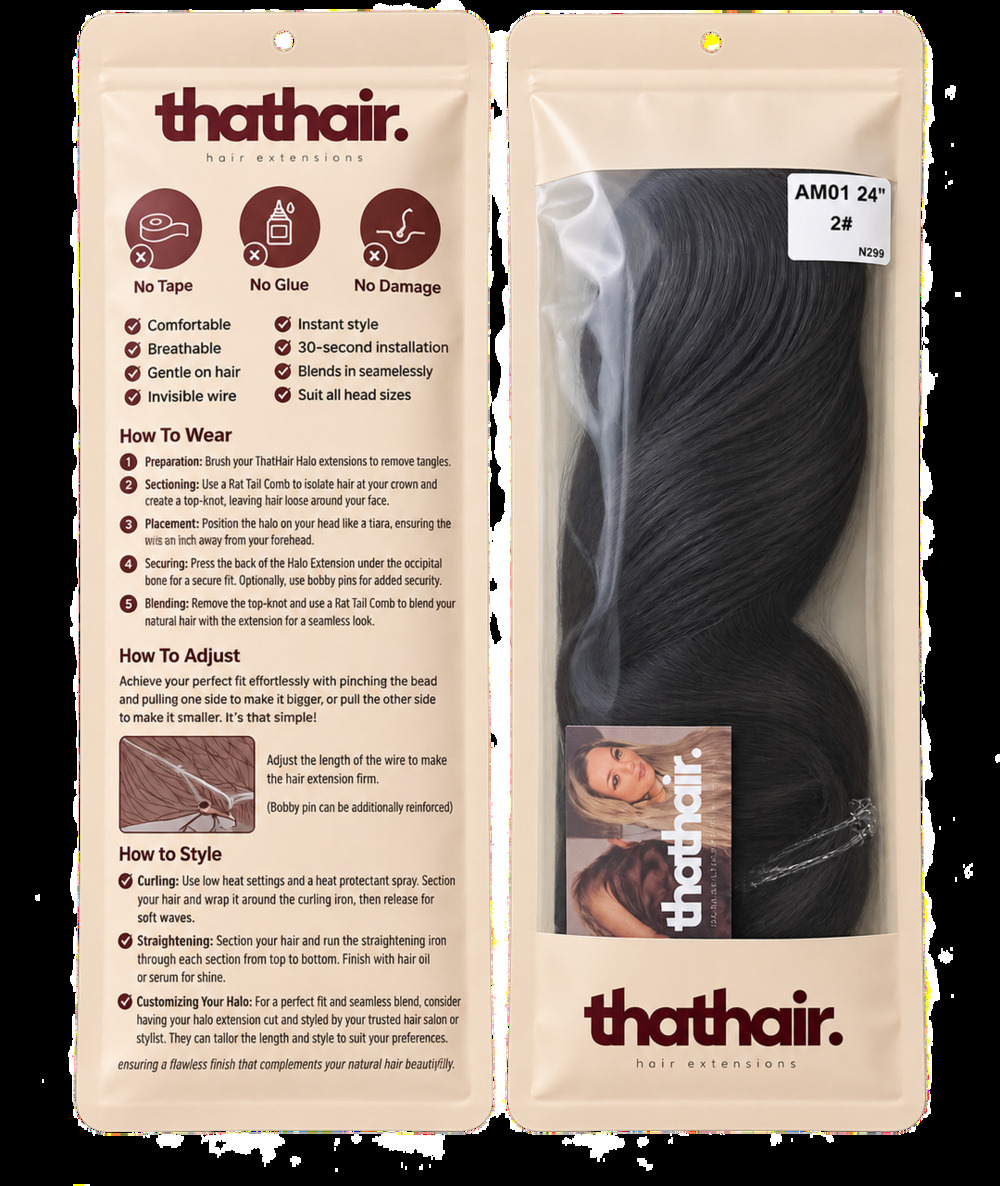 Thathair Halo Hair Extensions 24 Inch 2# Off-Black